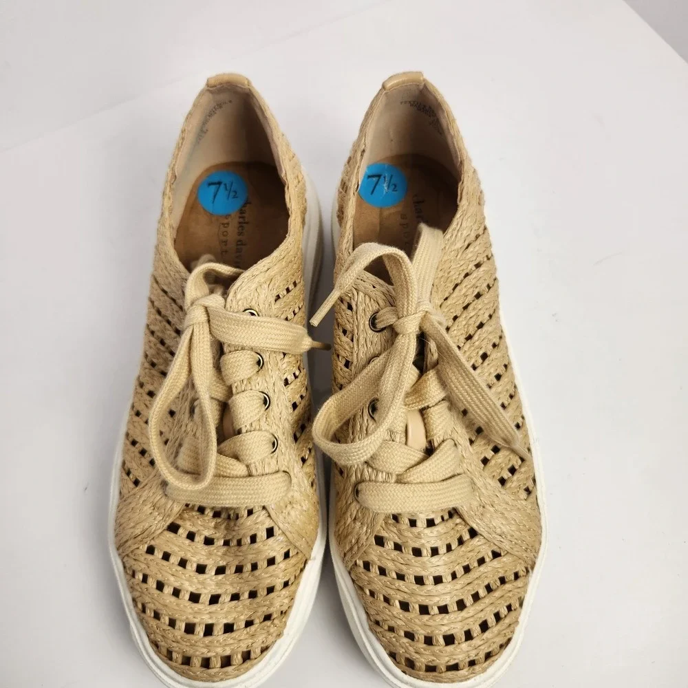 Charles David Sport Women's Raffia Platform Casual‎ Sneakers Tan Size 7.5M